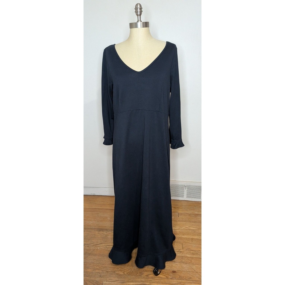 Fresh Produce Women Size XL Long Sleeve V Neck Maxi Dress Ruffle Hem Black